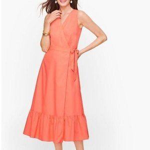 Talbots V Neck Poplin Wrap Dress Coral in size 6P NWT